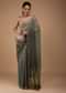 Fog Grey Chiffon Saree With Swarovski Stone Embellishments And Zari Border