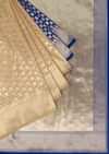 Half and half banarasi silk saree in gold and Persian blue shade only on Kalki