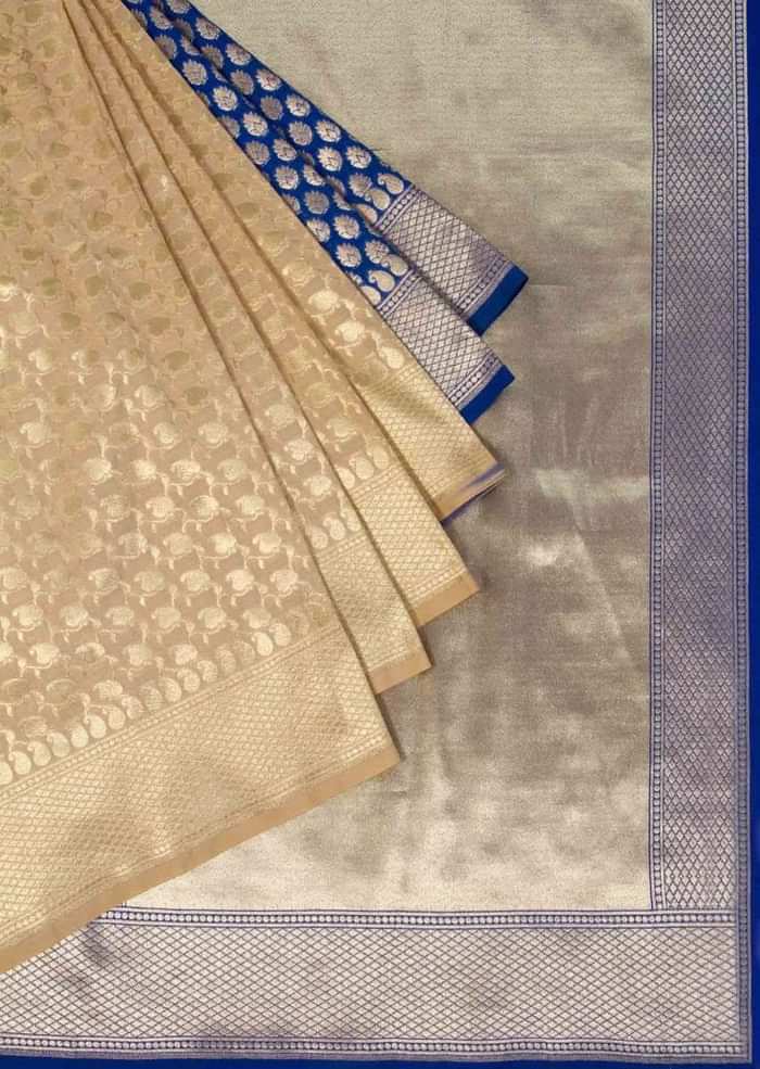 Half and half banarasi silk saree in gold and Persian blue shade only on Kalki