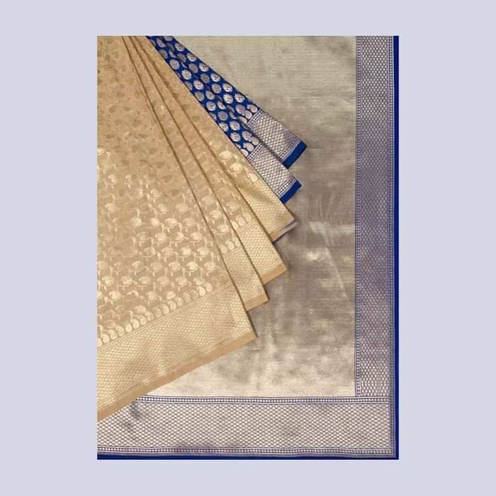 Half and half banarasi silk saree in gold and Persian blue shade only on Kalki