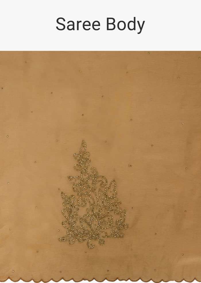 Half and half  beige lace and chiffon saree with scallop border in cut dana only on Kalki