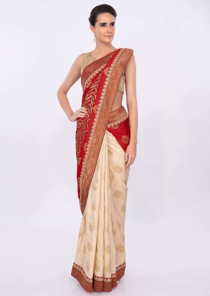 Half and half saree with bandhani printed pallo only on kalki