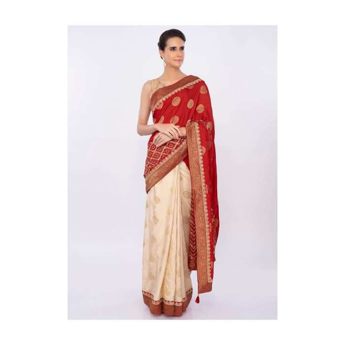 Half and half saree with bandhani printed pallo only on kalki