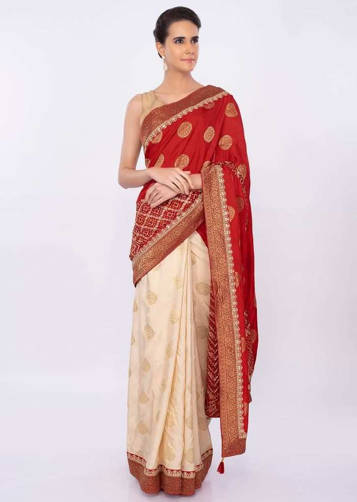 Half and half saree with bandhani printed pallo only on kalki