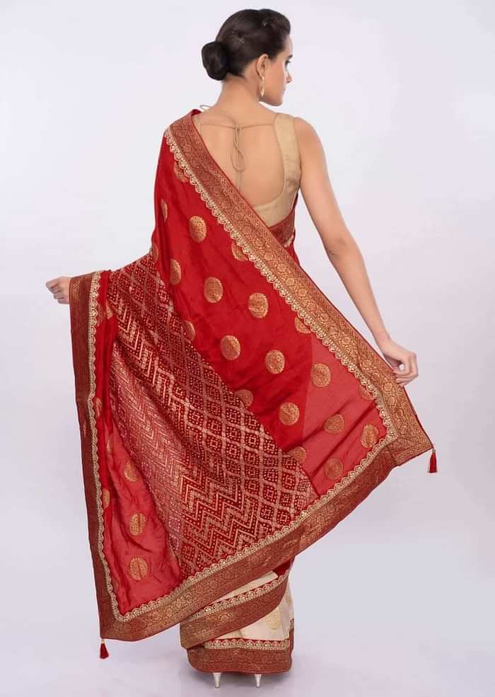 Half and half saree with bandhani printed pallo only on kalki