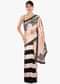 Half and half satin saree in peach and black stripes only on Kalki