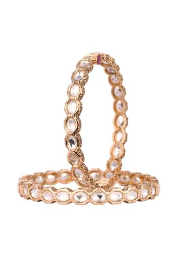 Handcrafted Kundan Polki Bangles In Mix Metal