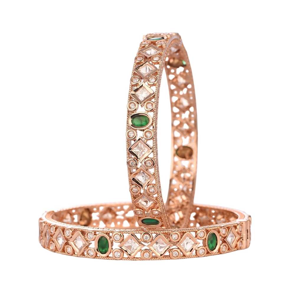 Handcrafted Polki Bangles In Rose Green And Green