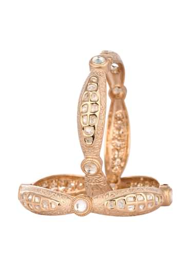 Handcrafted Rose Gold And Pink Bangles In Kundan Polki