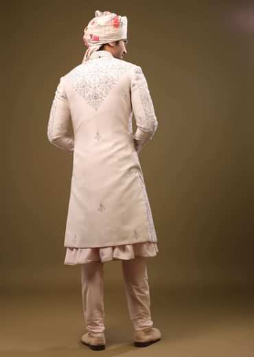 Candy Pink Silk Sherwani Set In Cutdana And Sequin Embroidery With Threadwork