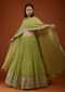 Pista Green Embroidered Lehenga In Georgette With Cape