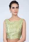 High neck apple green brocade blouse only on Kalki