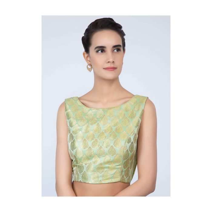 High neck apple green brocade blouse only on Kalki