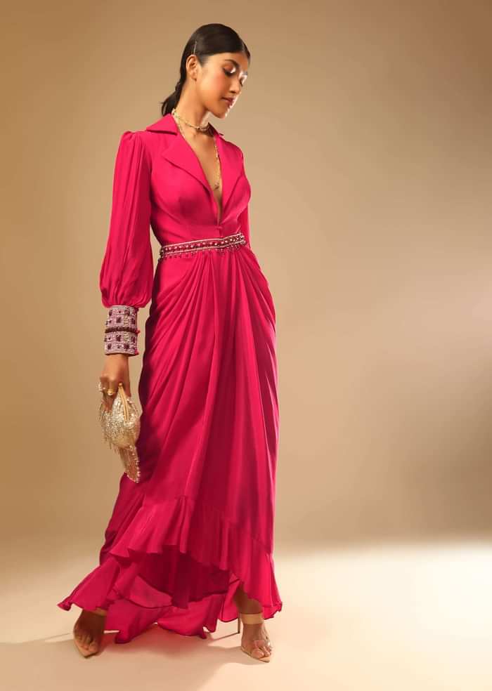 Navy Blue Lehenga In Satin Blend Embellished With Kundan Work In Striped Design
