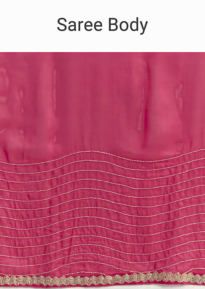 Hot Pink Organza Saree With Stone And Cut Dana Work