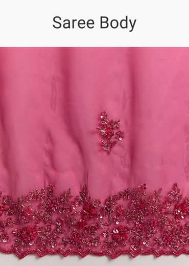 Hot Pink Organza Saree With Stone And Cutdana Embroidery