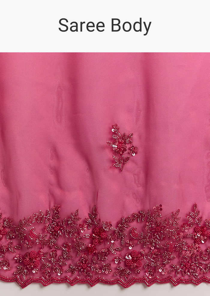 Hot Pink Organza Saree With Stone And Cutdana Embroidery