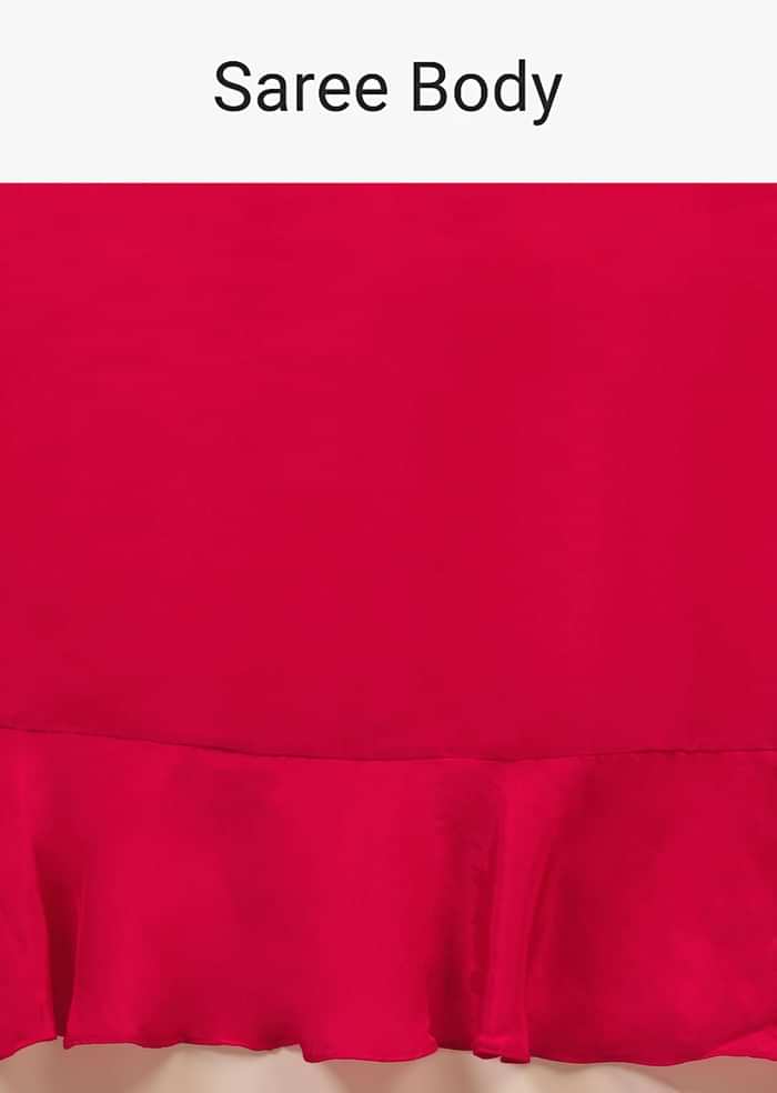 Hot Pink Saree With Ruffle Pallu, Stone Embellished Belt And A Ruffle Blouse With Side Cut Outs