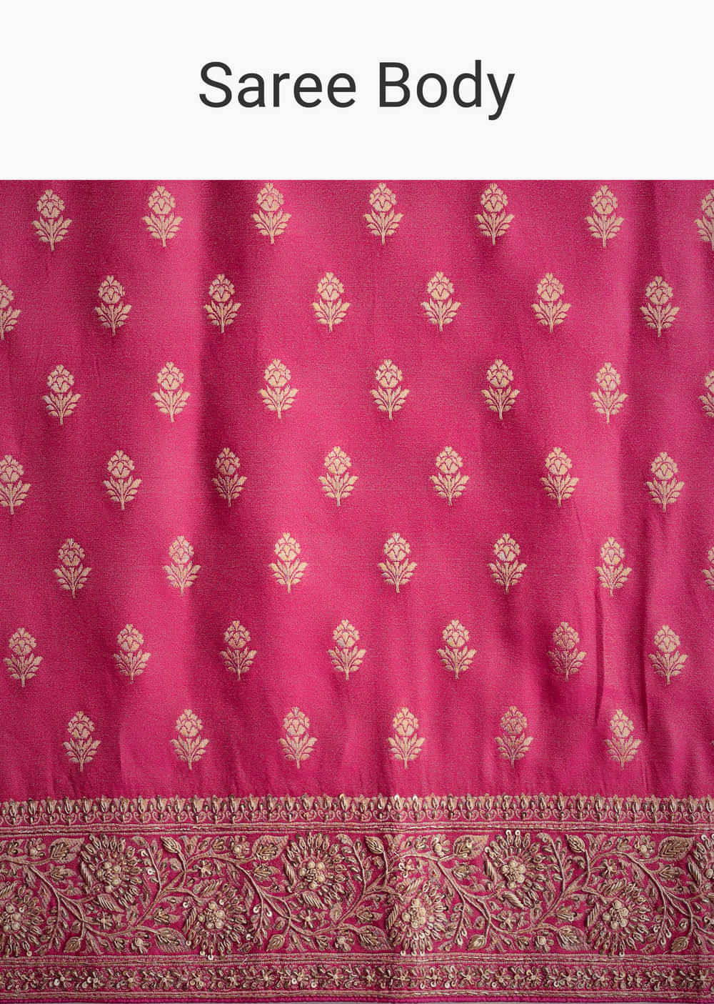 Hot Pink Silk Saree With Heavy Embroidered Border And Pallu