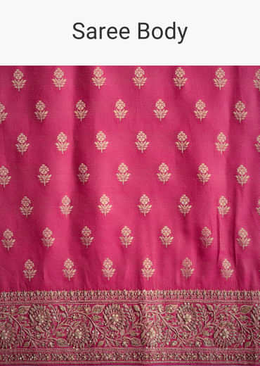 Hot Pink Silk Saree With Heavy Embroidered Border And Pallu Hot Pink Silk Saree With Heavy Embroidered Border And Pallu