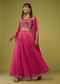 Hot Pink Bandhani Print Palazzo Set In Georgette With Mirror Work