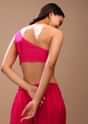 Hot Pink Blouse In Raw Silk With One Shoulder Neckline