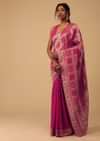 Hot Pink Dola Silk Banarasi Saree With Bandhani Waeve