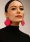 Hot Pink Earrings With Gold And Pink Beads Embroidery And Thread Fringes