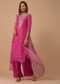 Hot Pink Embroidered Bandhani Printed Chanderi Palazzo Suit With Leheriya Dupatta