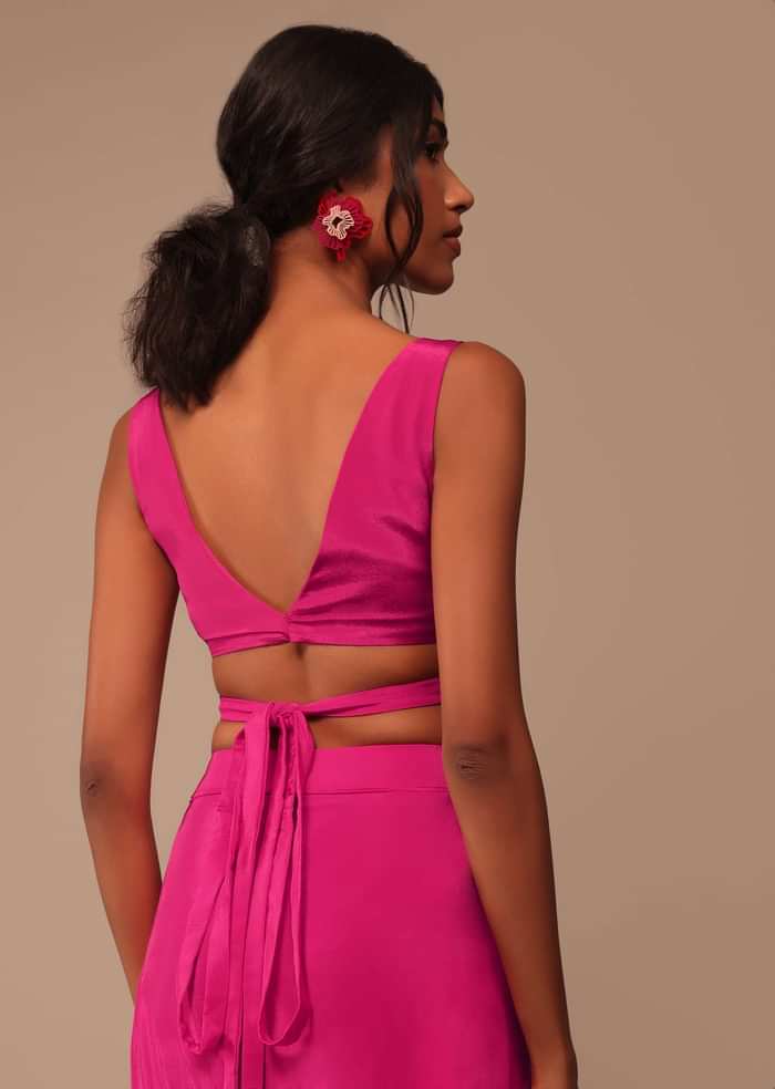 Hot Pink Readymade Saree With Embroidered Belt