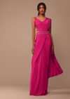 Hot Pink Readymade Saree With Embroidered Belt