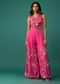 Hot Pink Jumpsuit In Mull Cotton With Embroidered Belt