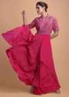 Hot Pink Jumpsuit With Georgette Layers On The Bottom And A Raw Silk Bodice Online - Kalki Fashion