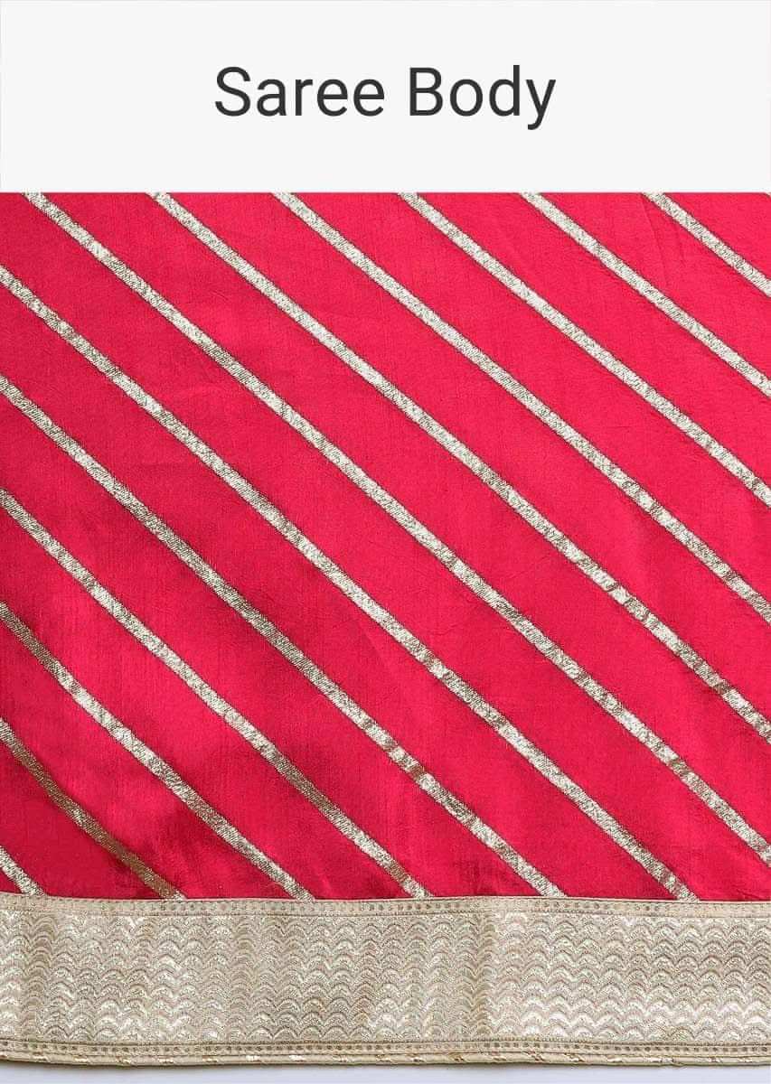 Hot Pink Saree In Silk With Gotta Work Stripes And Border Online - Kalki Fashion