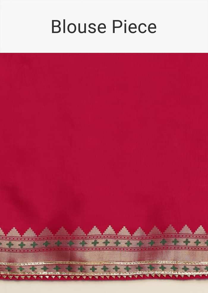 Hot Pink Woven Bandhani Silk Saree With Paithani Border Pallu And Unstitched Blouse