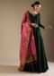 Hunter Green Anarkali Suit In Silk With Badla Buttis And Patola Printed Silk Dupatta