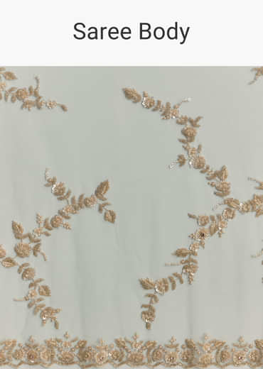 Ice Blue Net Embroidered Saree With Cutdana And Bead Work