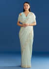 Ice Blue Organza Tissue Saree With Beaded Scallop Border
