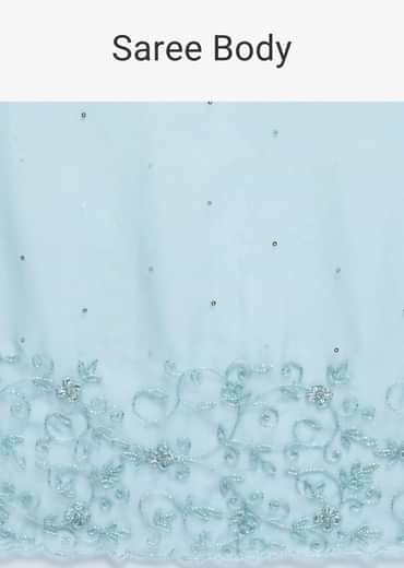 Ice Blue Embroidered Organza Saree With Unstitched Blouse