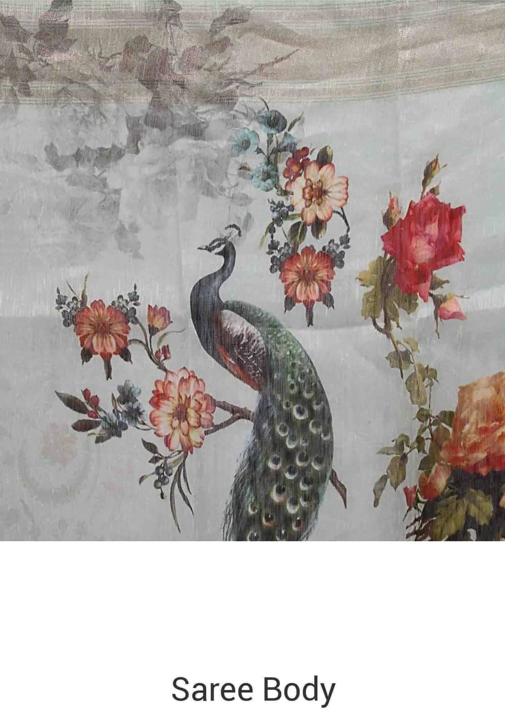 Ice blue silk saree in peacock motif print all over only on Kalki - KALKI Fashion India