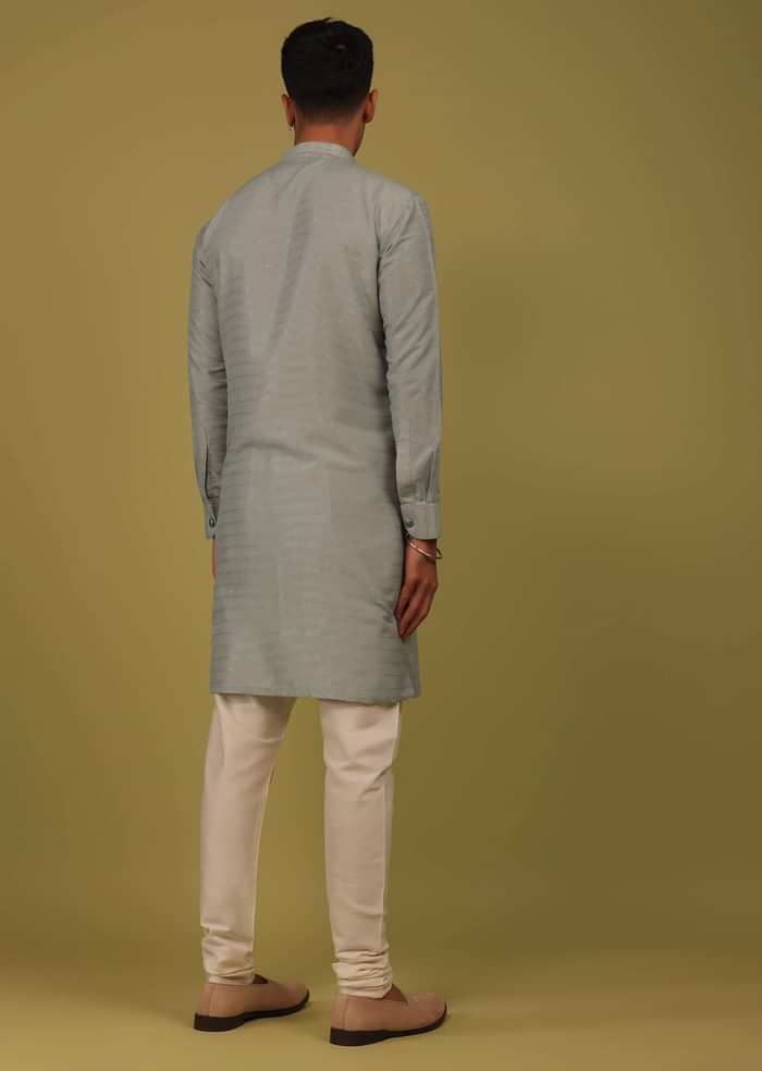 Cloud Grey Striped Art Silk Kurta