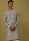 Cloud Grey Striped Art Silk Kurta