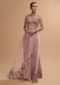 Icy Pink Draped Skirt And Crop Top Set With Long Jacket And 3D Flower Embroidery