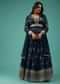 Indigo Blue Embroidered Anarkali Suit In Georgette With Floral Print