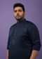 Indigo Blue Festive Kurta In Mini Silk With Lucknowi Embroidery