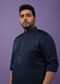 Dark Blue Festive Kurta In Mini Silk With Lucknowi Embroidery