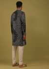 Charcoal Black Printed Linen Kurta