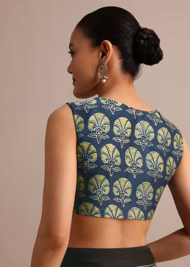 Indigo Modal Satin Saree In Ajrakh Hand Block Print