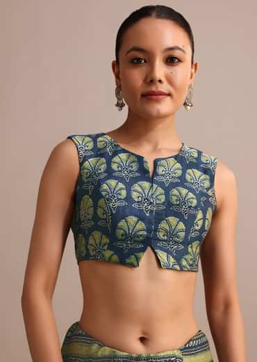 Indigo Modal Satin Saree In Ajrakh Hand Block Print