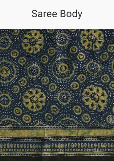Indigo Modal Satin Saree In Ajrakh Hand Block Print